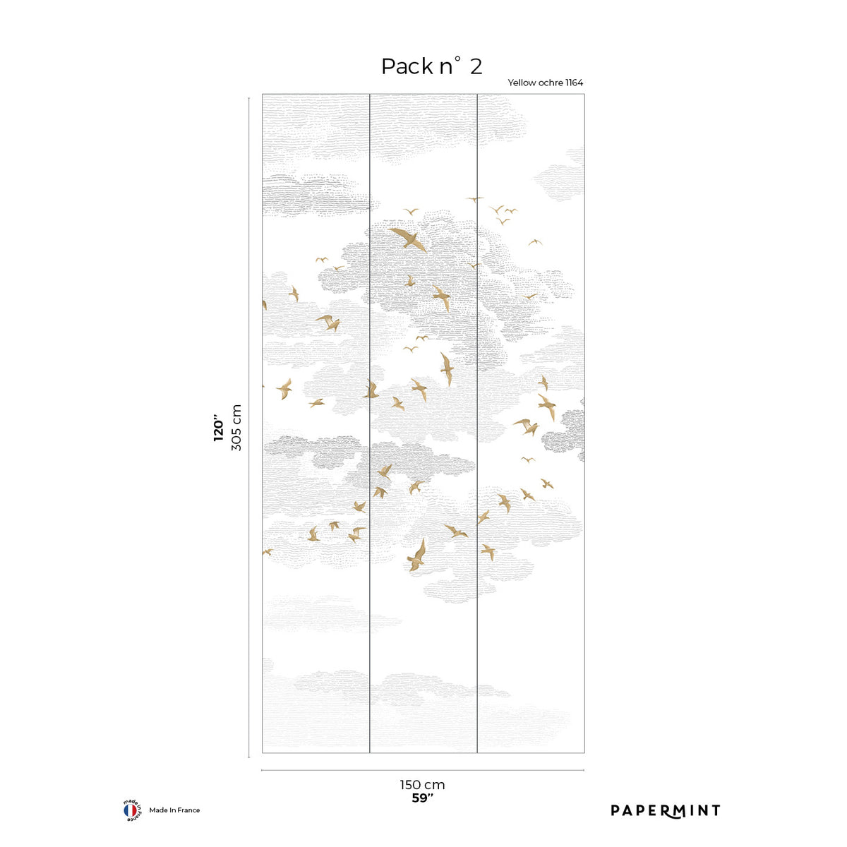 Papermint Birds Pack 2 in Yellow Wall Mural 8184-BR2-B