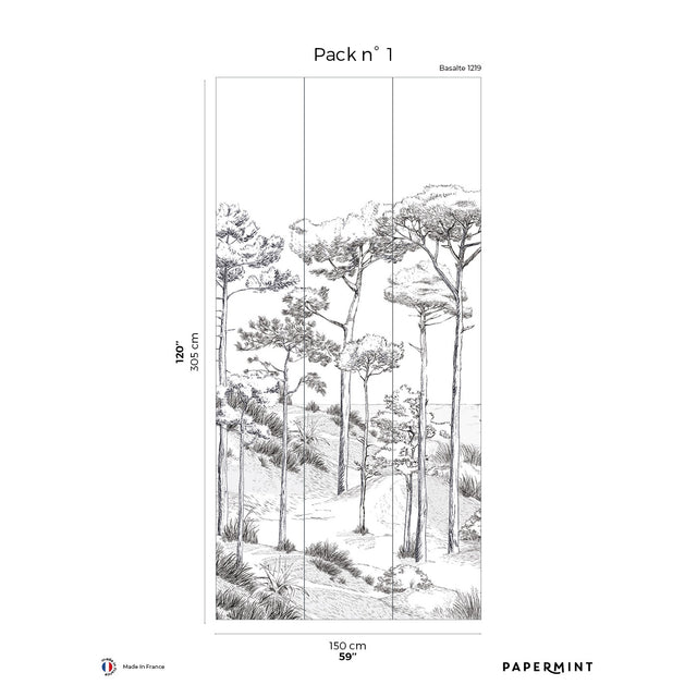 Papermint Pines Pack 1 in Black Wall Mural 8184-BT1-A