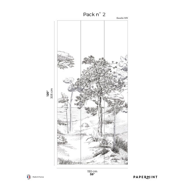 Papermint Pines Pack 2 in Black Wall Mural 8184-BT1-B