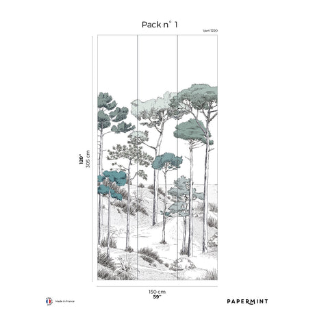 Papermint Pines Pack 1 in Green Wall Mural 8184-BT2-A