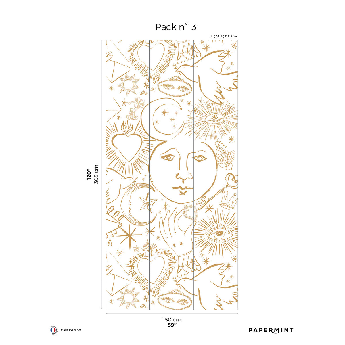 Papermint Mystic Pack 3 in Gold Wall Mural 8184-CH1-C