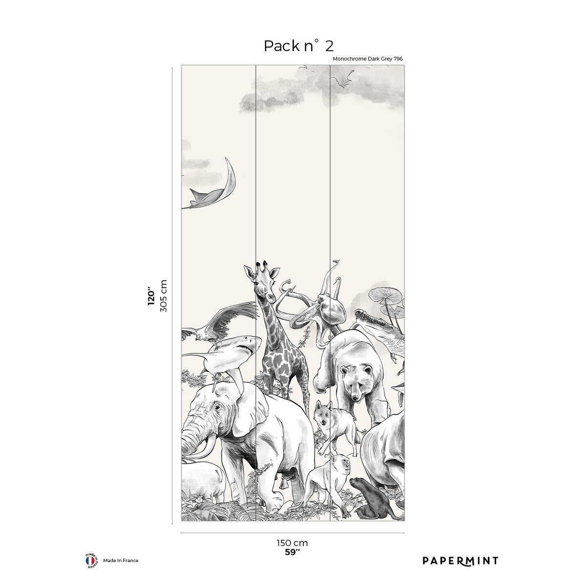 Papermint Noah Pack 2 in Grey Wall Mural 8184-CI1-B