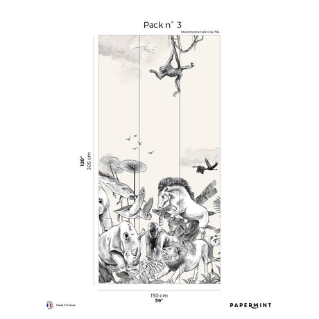 Papermint Noah Pack 3 in Grey Wall Mural 8184-CI1-C