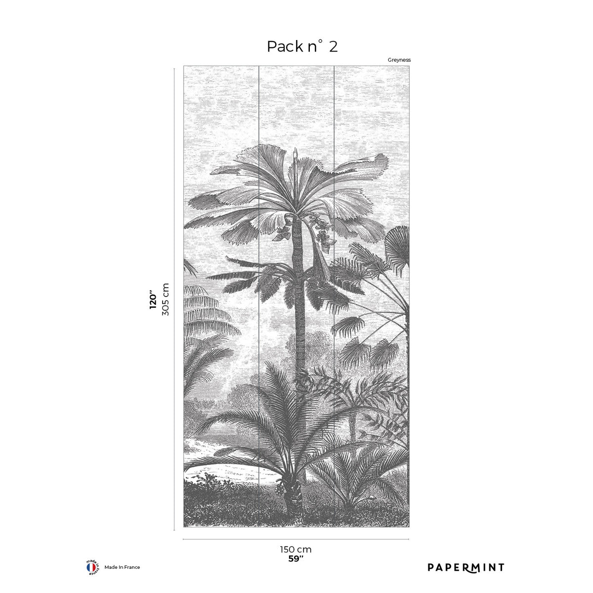 Papermint Palm Grove Pack 2 in Grey Wall Mural 8184-CL1-B