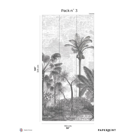 Papermint Palm Grove Pack 3 in Grey Wall Mural 8184-CL1-C