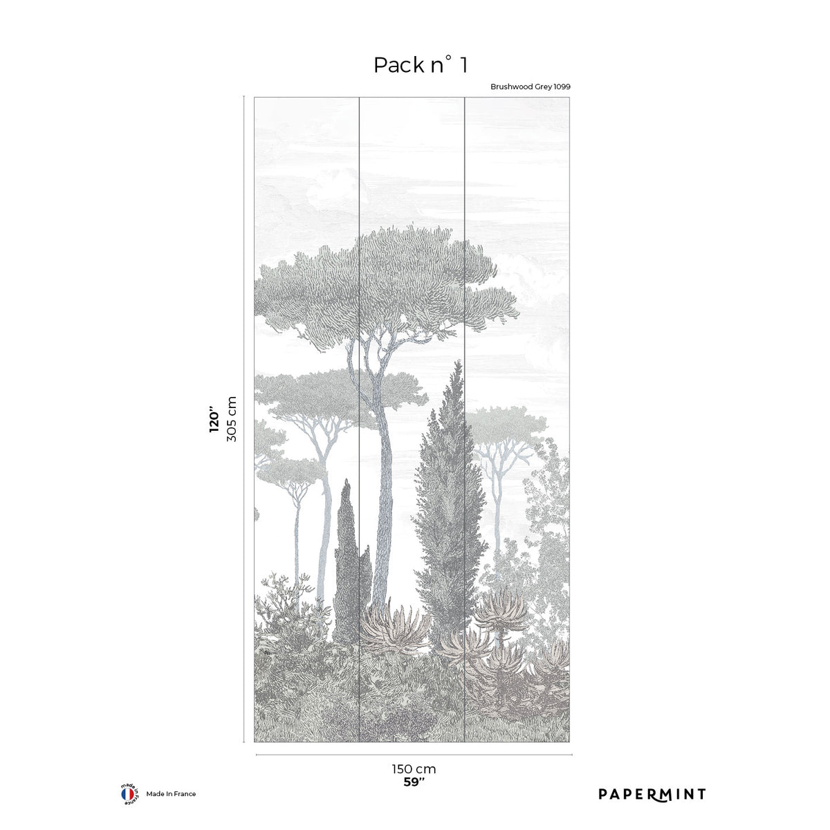 Papermint Pinery Pack 1 in Grey Wall Mural 8184-CN2-A