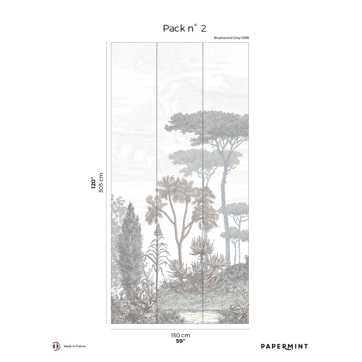Papermint Pinery Pack 2 in Grey Wall Mural 8184-CN2-B