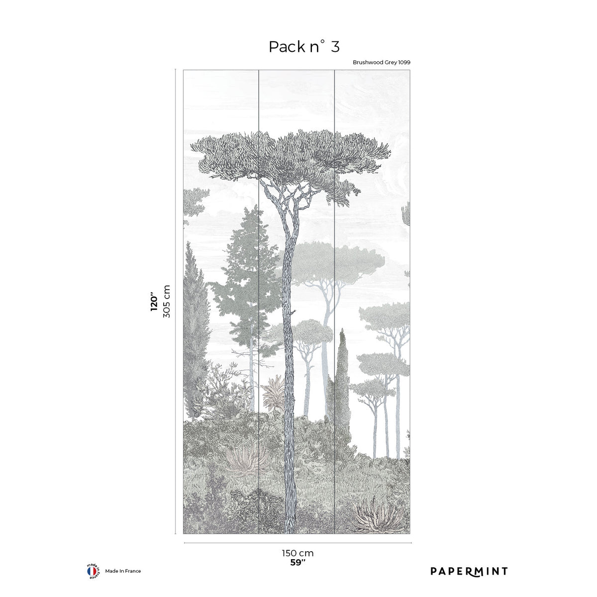 Papermint Pinery Pack 3 in Grey Wall Mural 8184-CN2-C