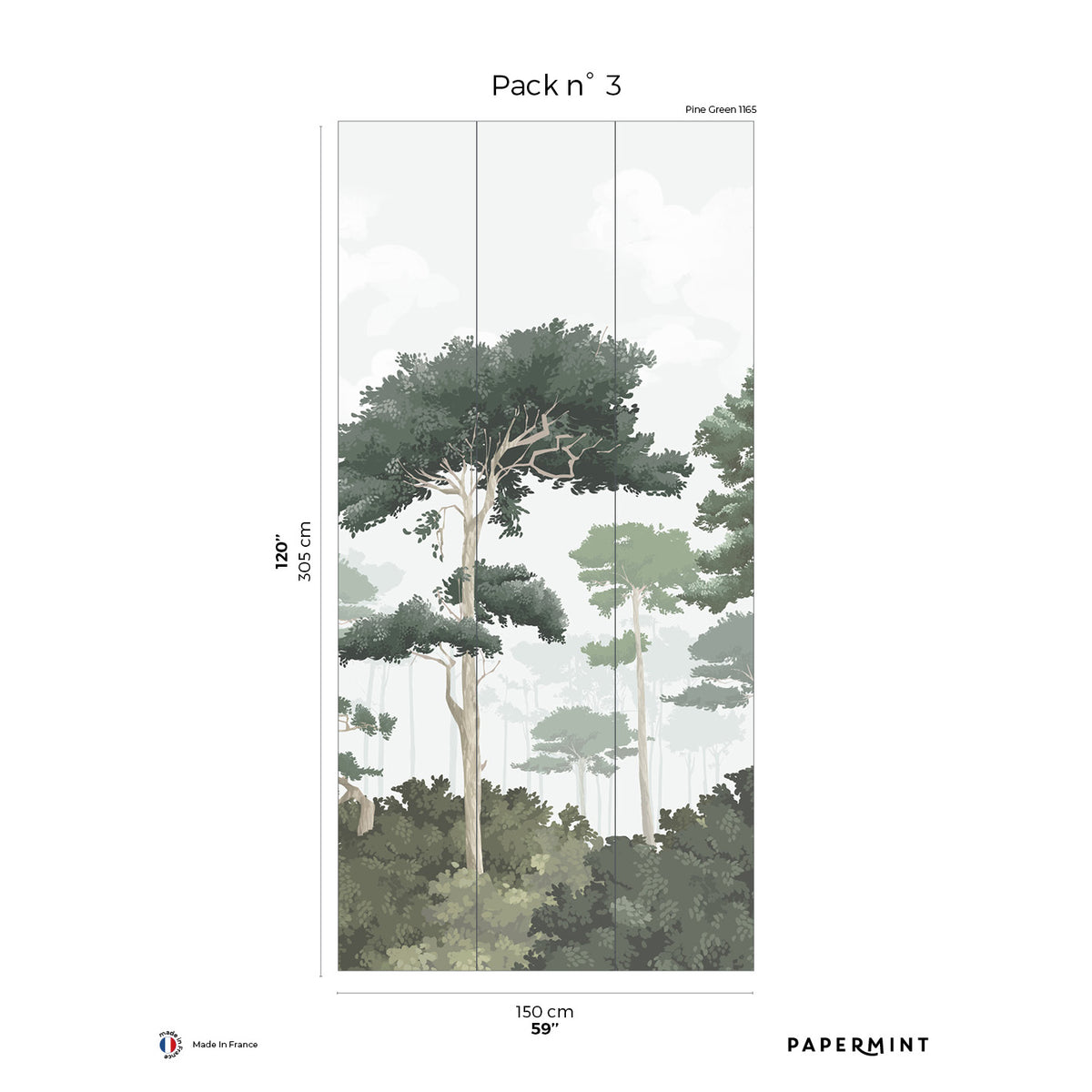 Papermint Pinewood Pack 3 in Green Wall Mural 8184-CO1-C