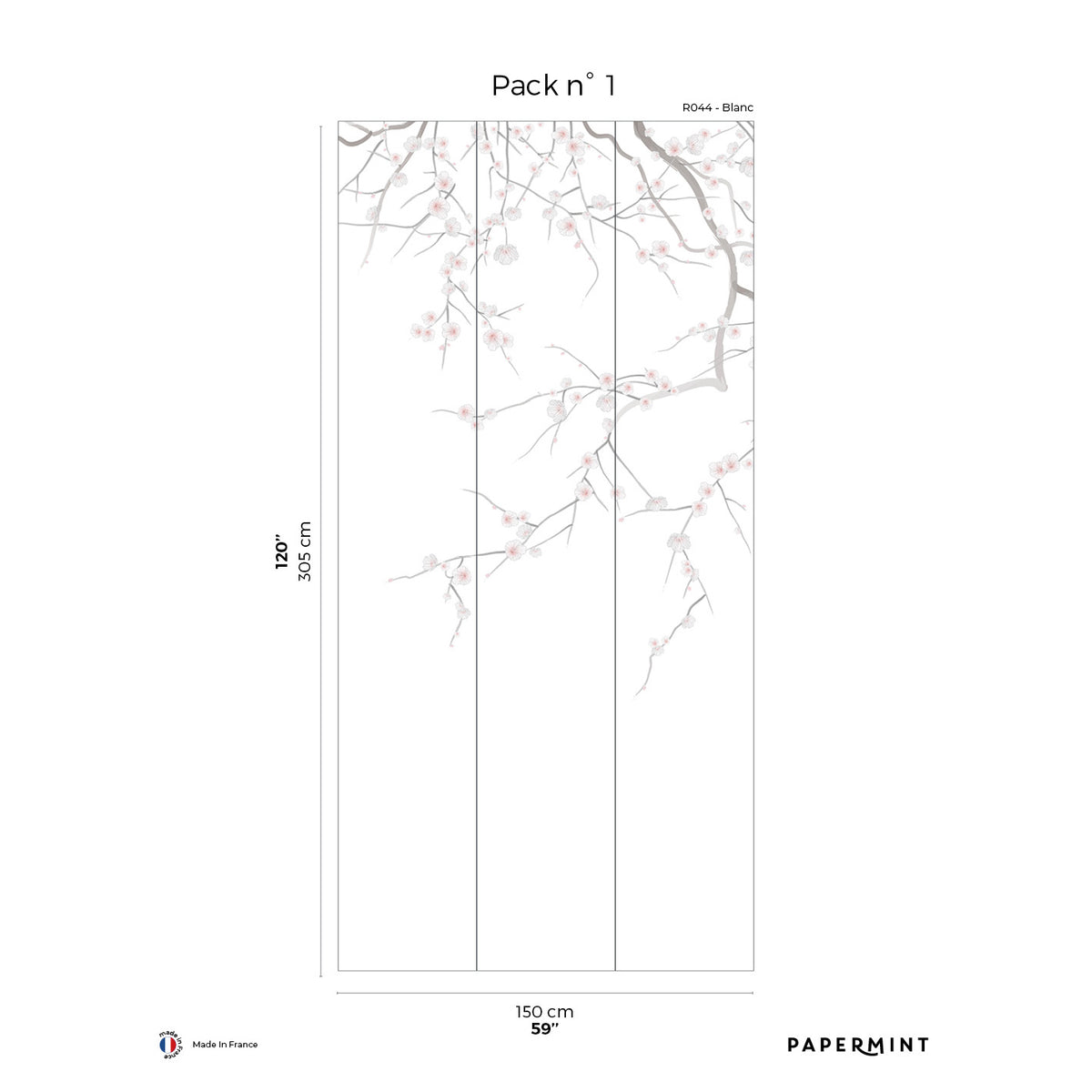 Papermint Sakura Pack 1 in White Wall Mural 8184-CW3-A