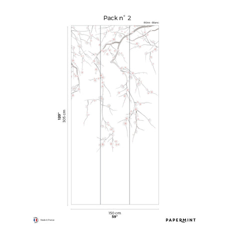 Papermint Sakura Pack 2 in White Wall Mural 8184-CW3-B