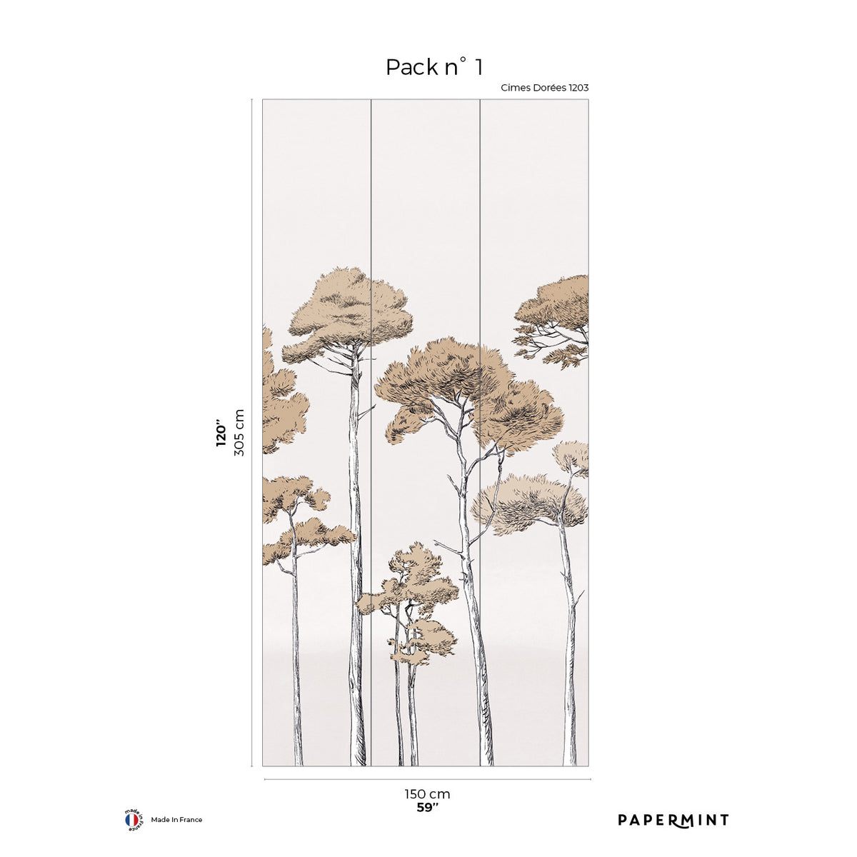 Papermint Under the Pines Pack 1 in Gold Wall Mural 8184-CY6