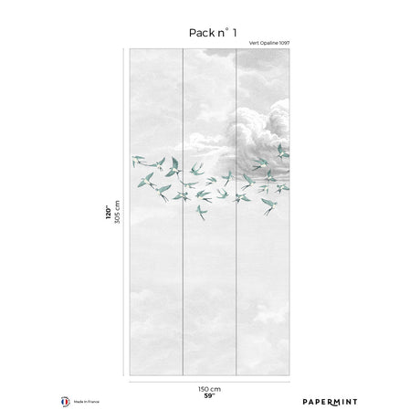 Papermint Swallow Clouds Pack 1 in Teal Wall Mural 8184-CZ1-