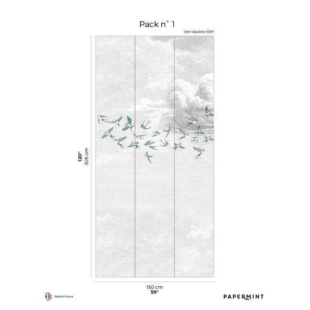 Papermint Swallow Clouds Pack 1 in Teal Wall Mural 8184-CZ1-