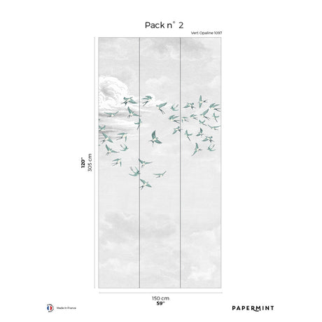 Papermint Swallow Clouds Pack 2 in Teal Wall Mural 8184-CZ1-