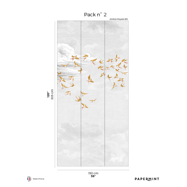 Papermint Swallow Clouds Pack 2 in Orange Wall Mural 8184-CZ