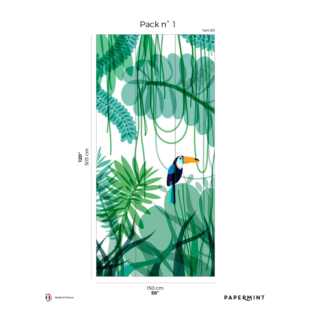 Papermint Toucan Pack 1 in Green Wall Mural 8184-DE1-A