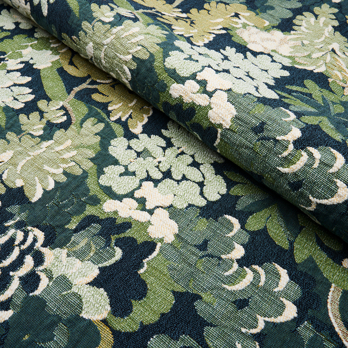 Schumacher Verdure Tapestry Peacock Fabric - Eade's Wallpaper