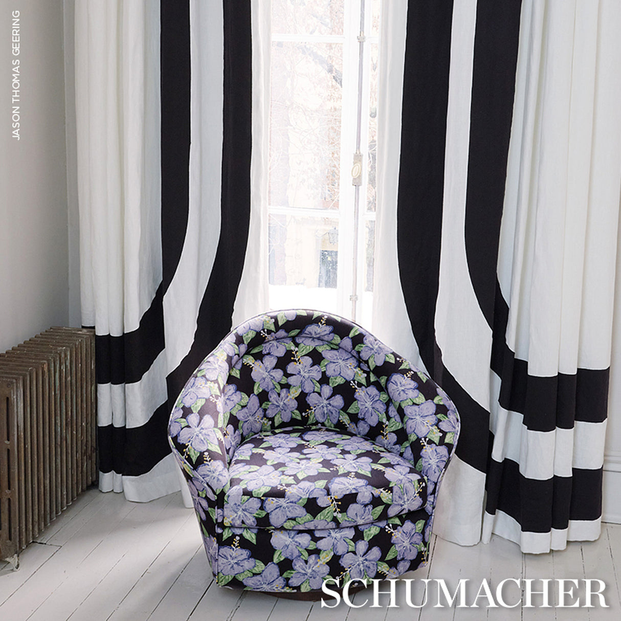 Schumacher 81870 VIRGINIA PANEL B in BLACK & WHITE Fabric - 