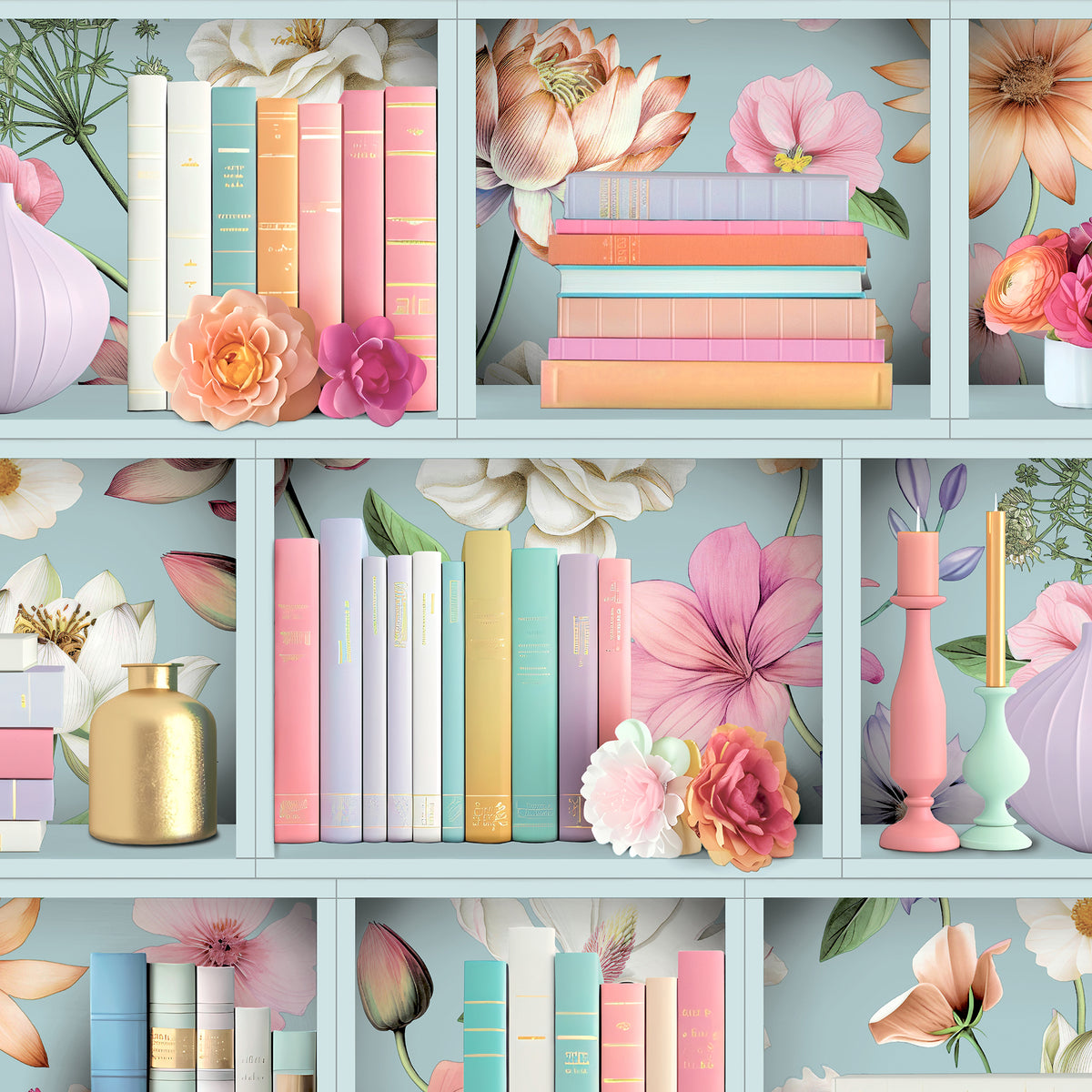 Veer Decor Blossom Shelves Blue Wallpaper 8196-AE1