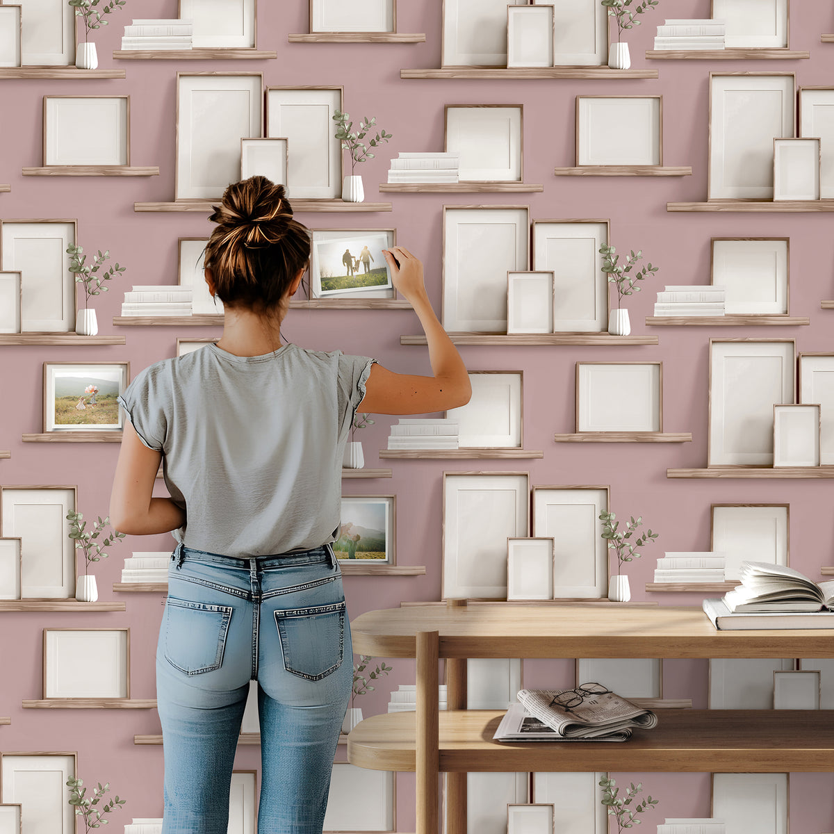 Veer Decor Frame Shelves Pink Wallpaper 8196-AG2