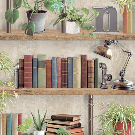 Veer Decor Industrial Book Nook Brown Wallpaper 8196-AK1