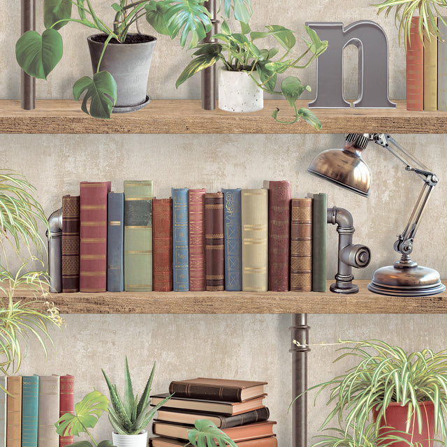 Veer Decor Industrial Book Nook Brown Wallpaper 8196-AK1