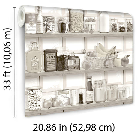 Veer Decor Kitchen Shelf Stories Sepia Wallpaper 8196-AO1