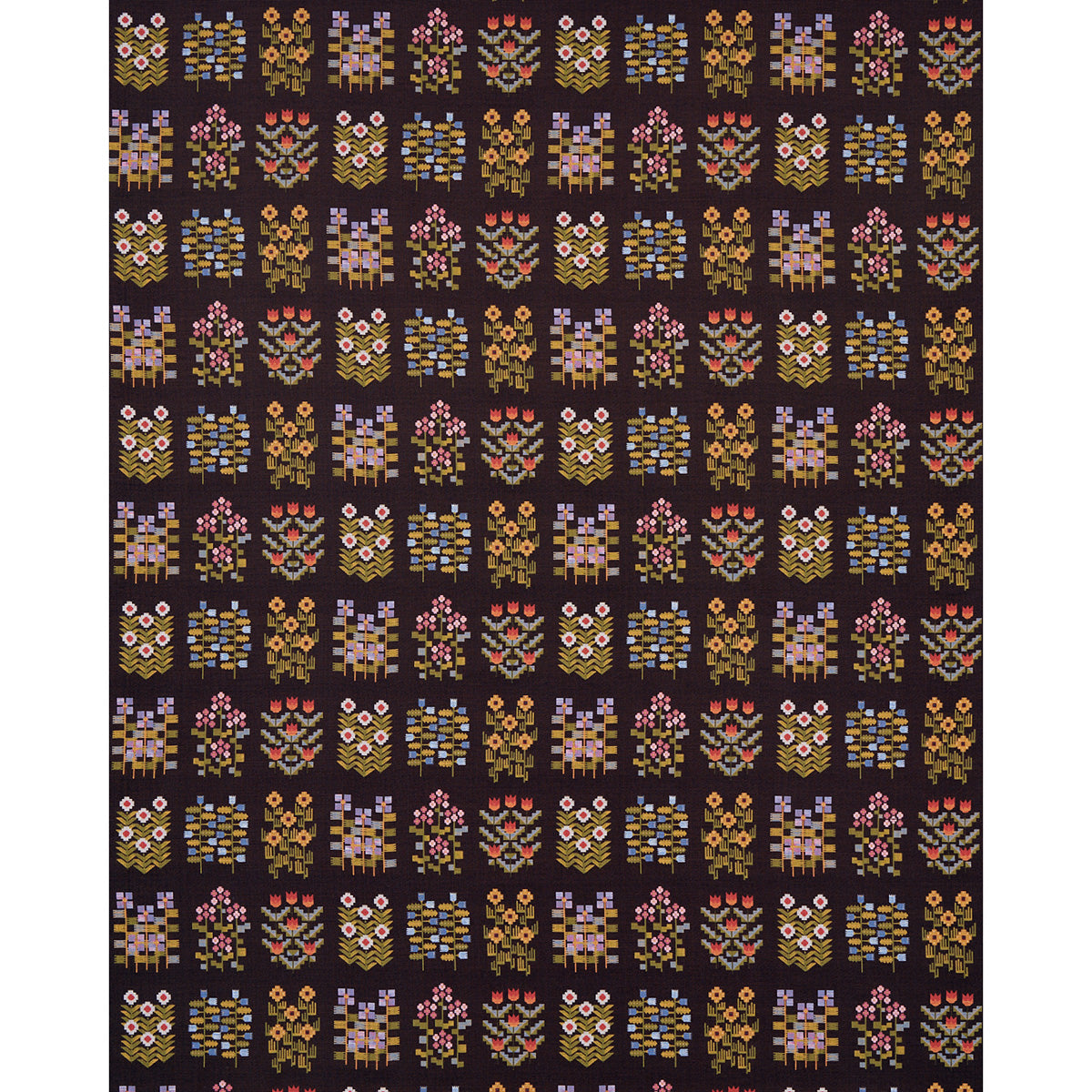 Schumacher Annika Floral Tapestry Multi On Espresso Fabric