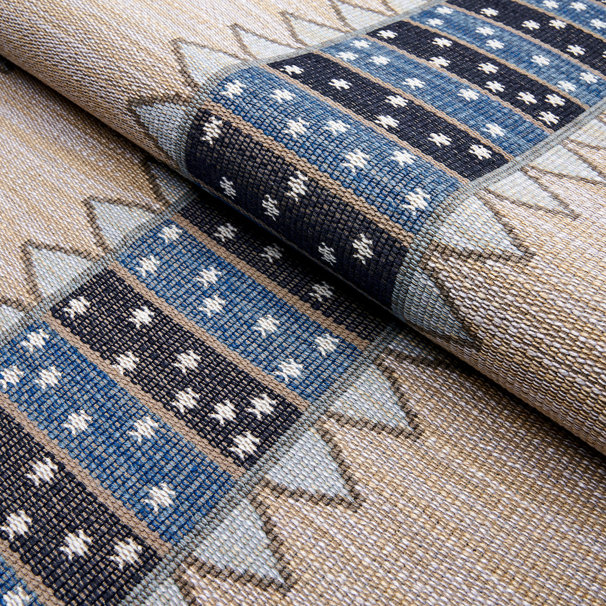 Schumacher Noor Kilim Stripe Indigo Fabric - Eade's Wallpaper