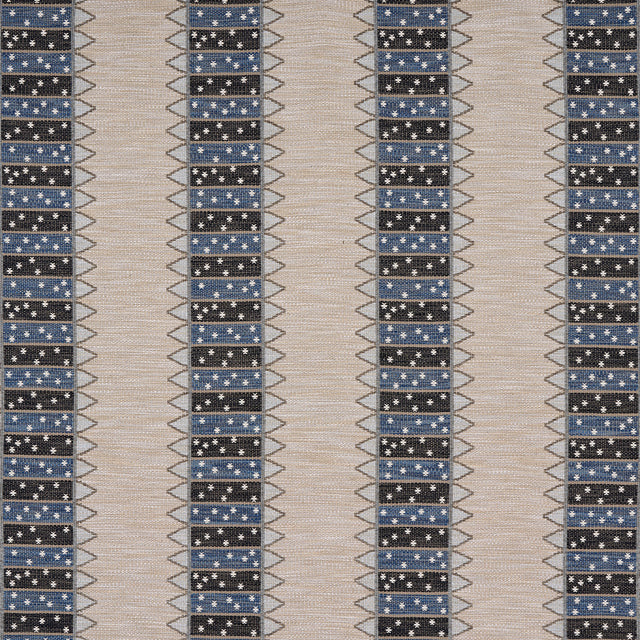 Schumacher Noor Kilim Stripe Indigo Fabric - Eade's Wallpaper