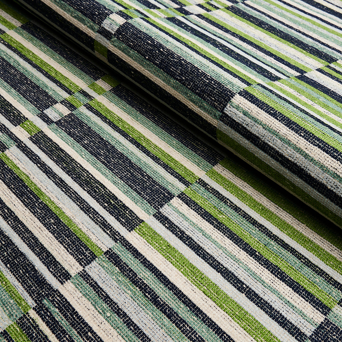 Schumacher Tierra Stripe Green & Blue Fabric - Eade's Wallpaper