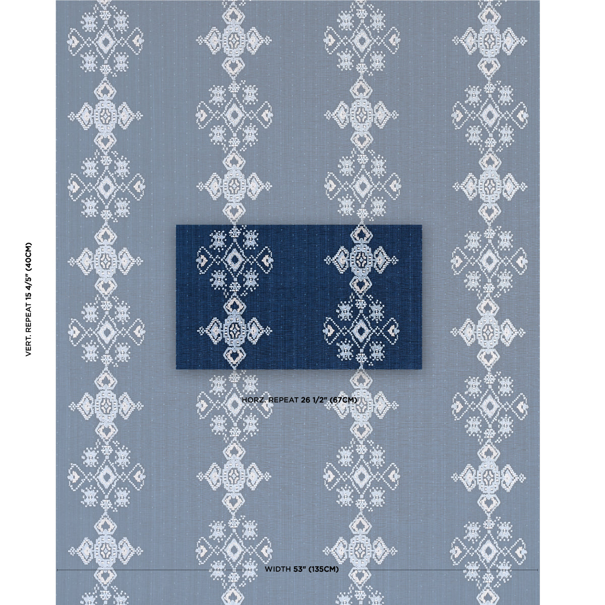 Schumacher Nadira Embroidery Indigo Fabric - Eade's Wallpaper