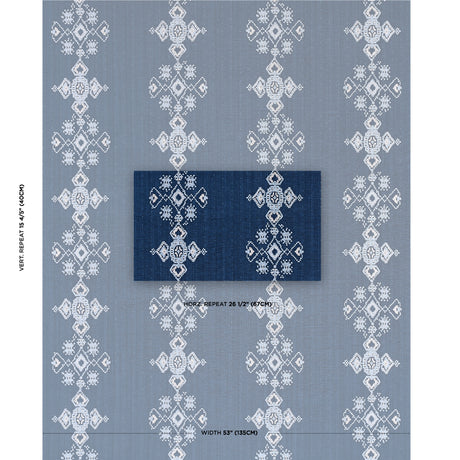 Schumacher Nadira Embroidery Indigo Fabric - Eade's Wallpaper