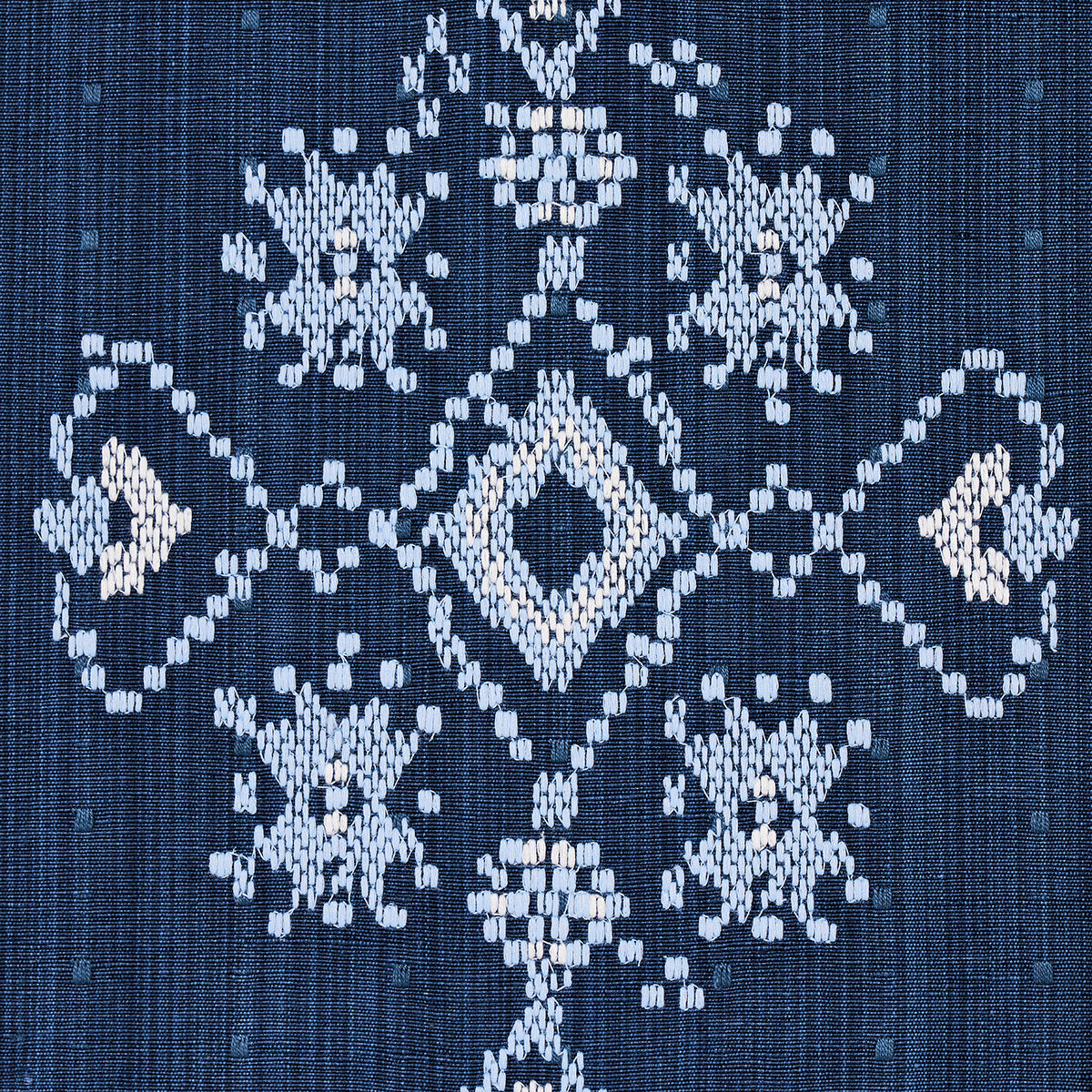 Schumacher Nadira Embroidery Indigo Fabric - Eade's Wallpaper