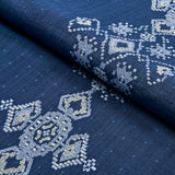 Schumacher Nadira Embroidery Indigo Fabric - Eade's Wallpaper