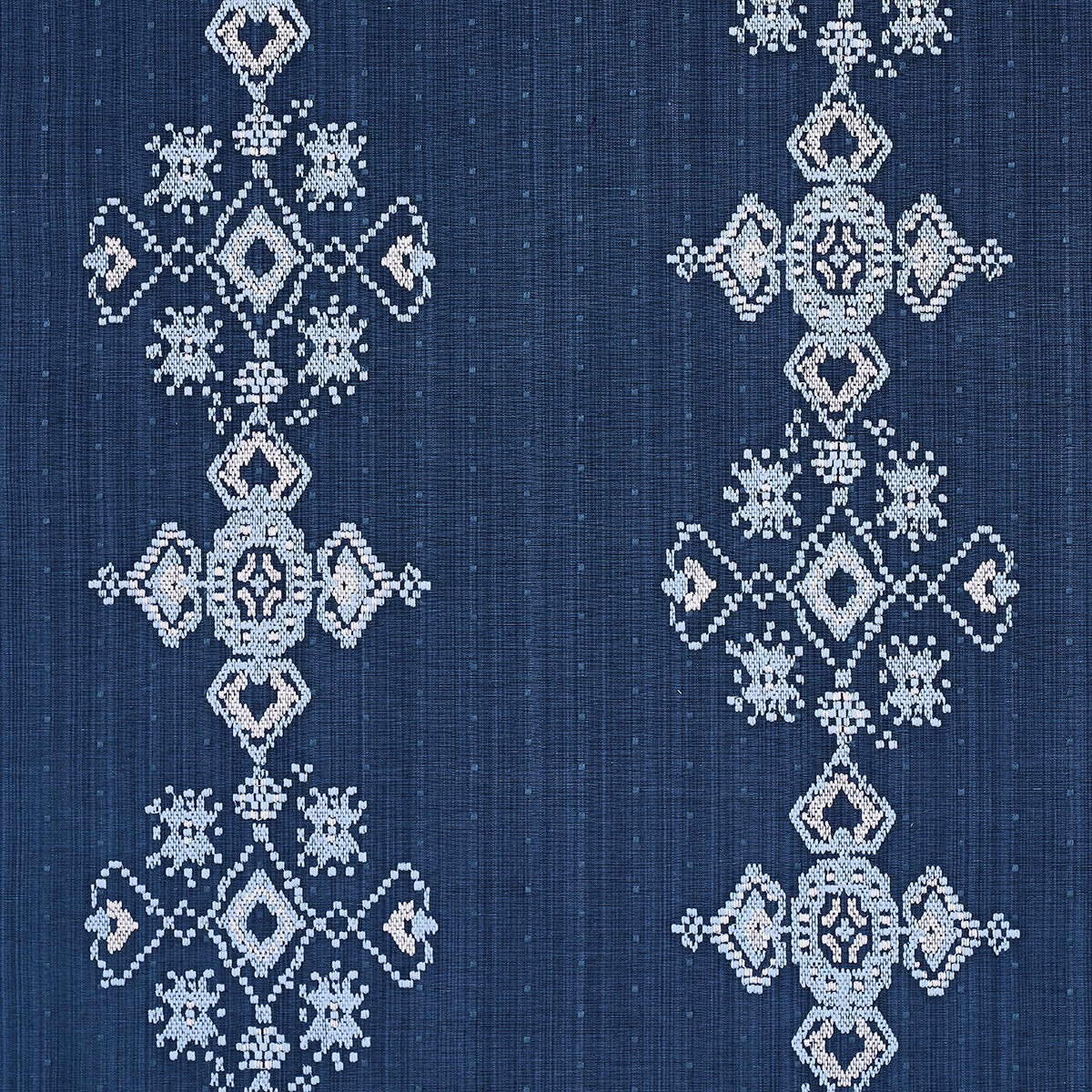 Schumacher Nadira Embroidery Indigo Fabric - Eade's Wallpaper