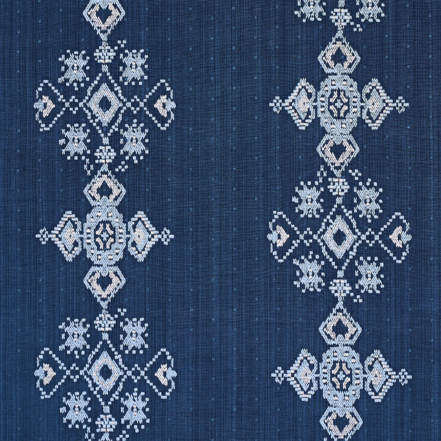 Schumacher Nadira Embroidery Indigo Fabric - Eade's Wallpaper