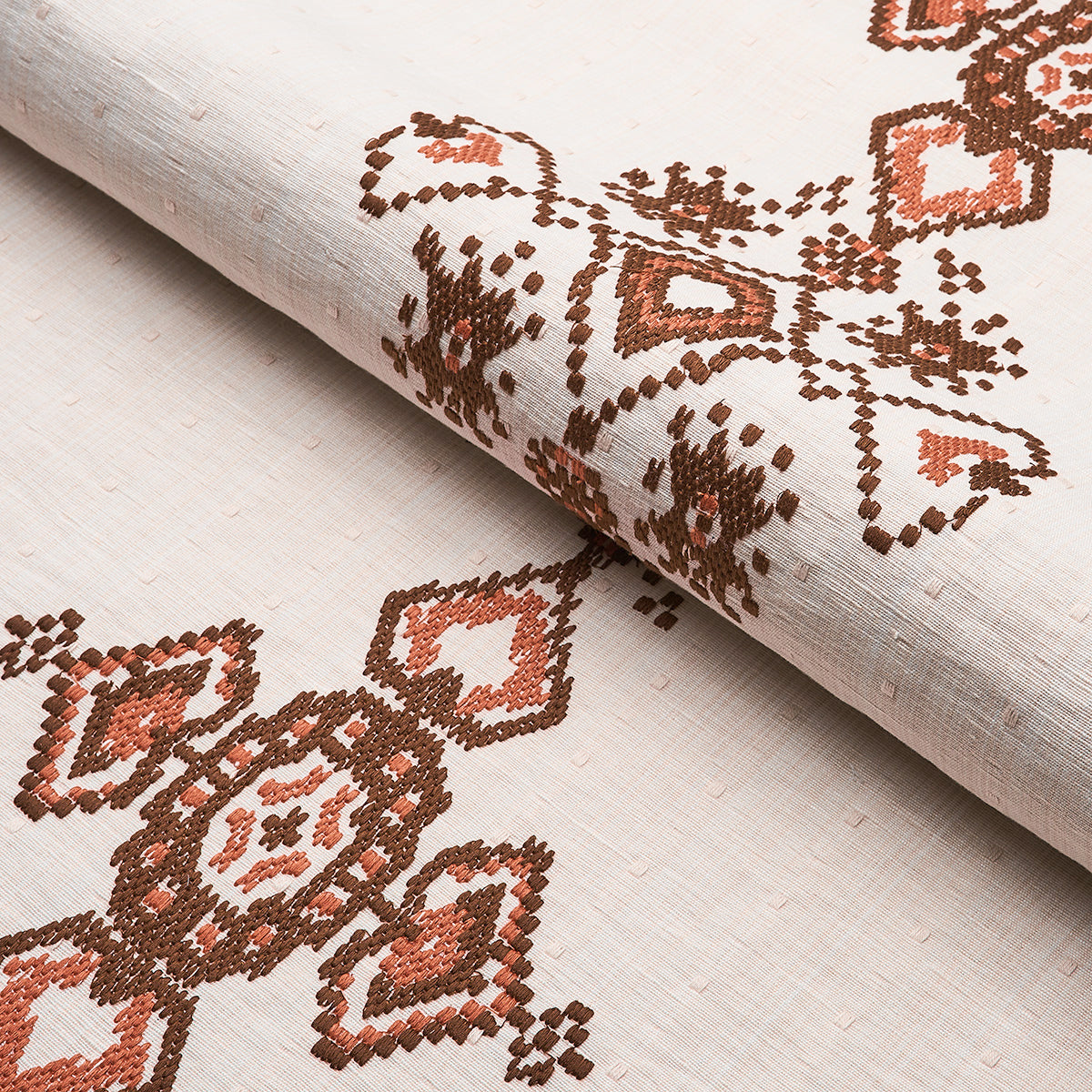 Schumacher Nadira Embroidery Cocoa Fabric - Eade's Wallpaper
