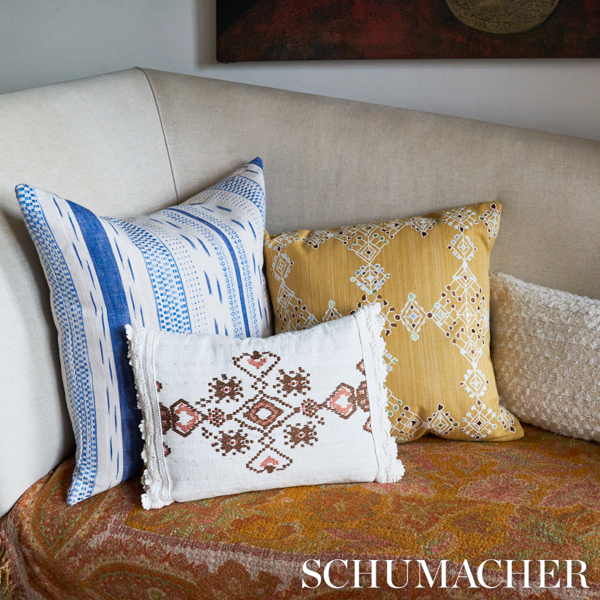 Schumacher Nadira Embroidery Cocoa Fabric - Eade's Wallpaper
