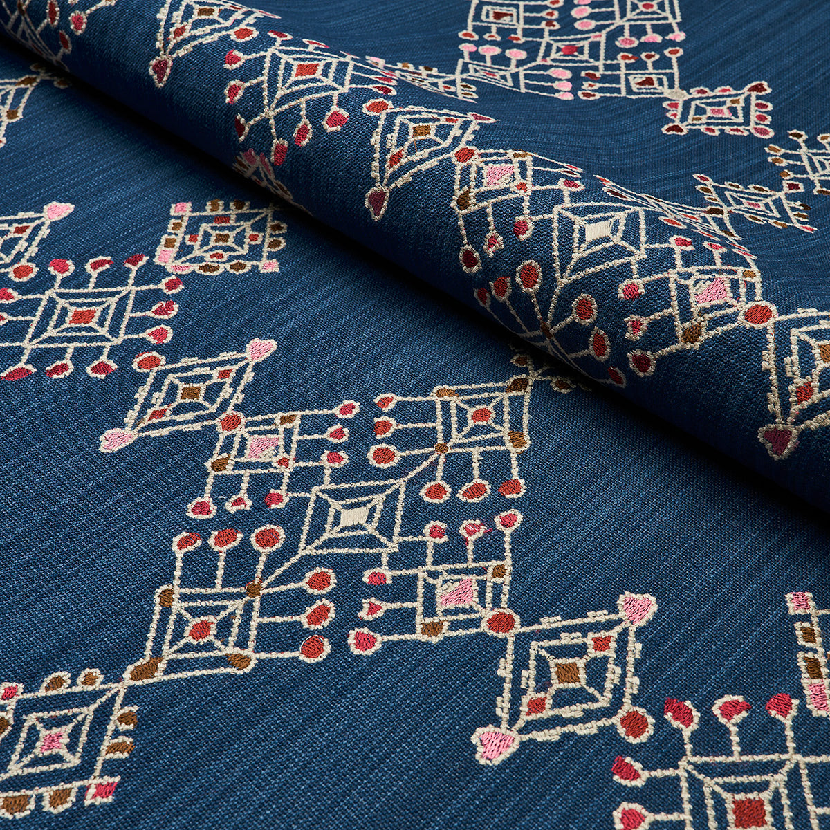 Schumacher Kalindi Embroidery Indigo Fabric