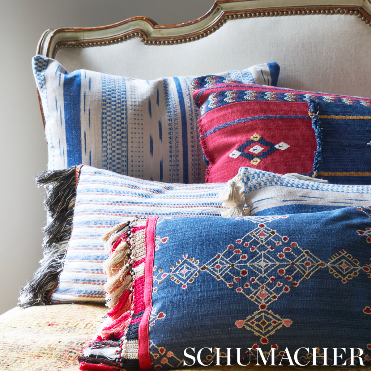 Schumacher Kalindi Embroidery Indigo Fabric
