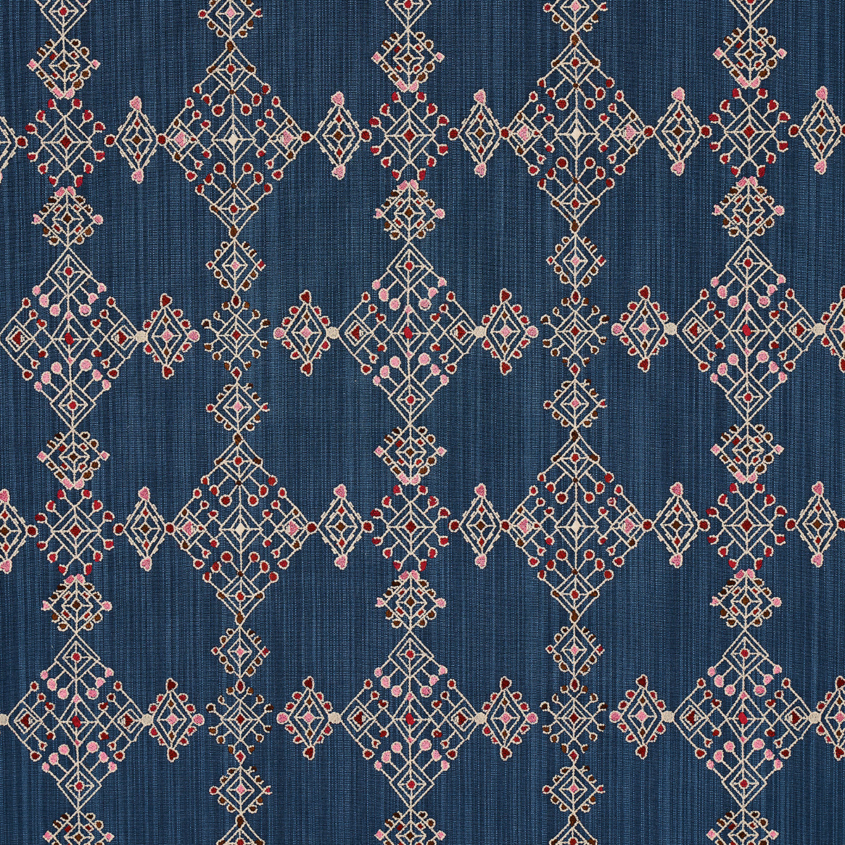 Schumacher Kalindi Embroidery Indigo Fabric