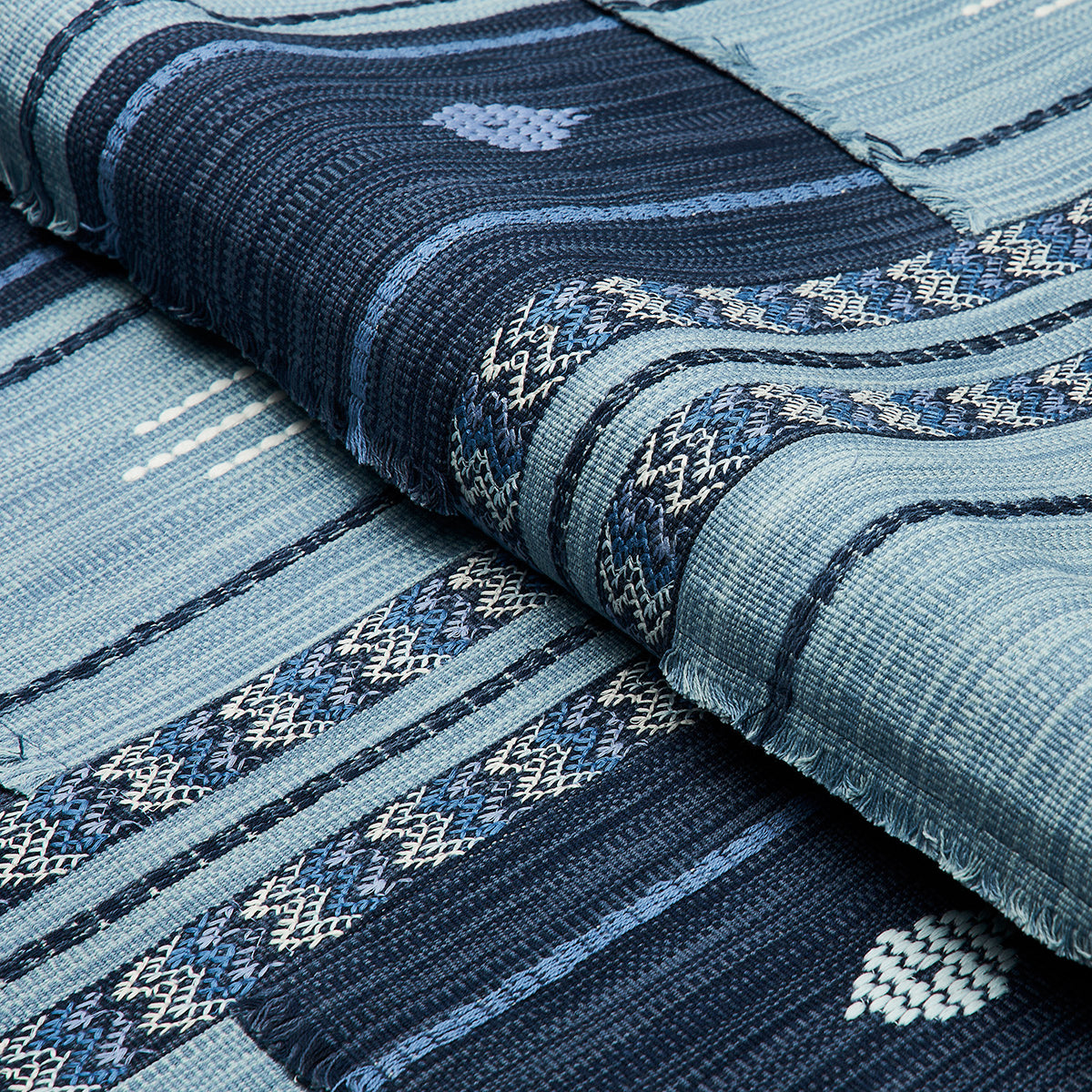Schumacher Aravali Patchwork Denim And Indigo Fabric