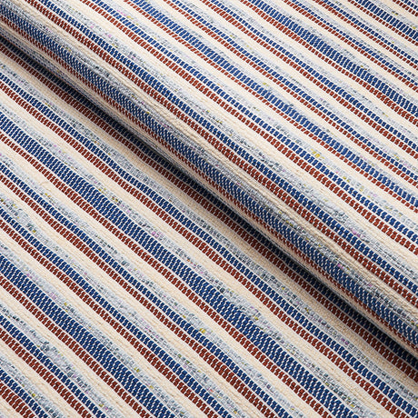 Schumacher Rag Rug Hand Woven Stripe Indigo & Mocha Fabric - Eade's Wallpaper