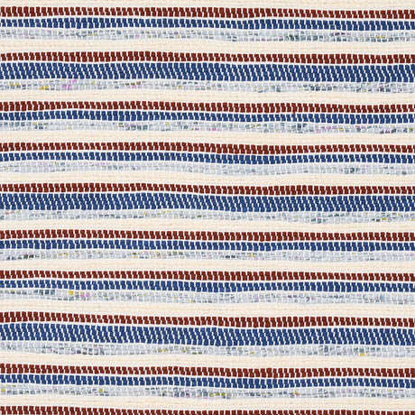 Schumacher Rag Rug Hand Woven Stripe Indigo & Mocha Fabric - Eade's Wallpaper