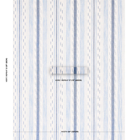 Schumacher Mirza Ikat Stripe Blue On Natural Fabric - Eade's Wallpaper
