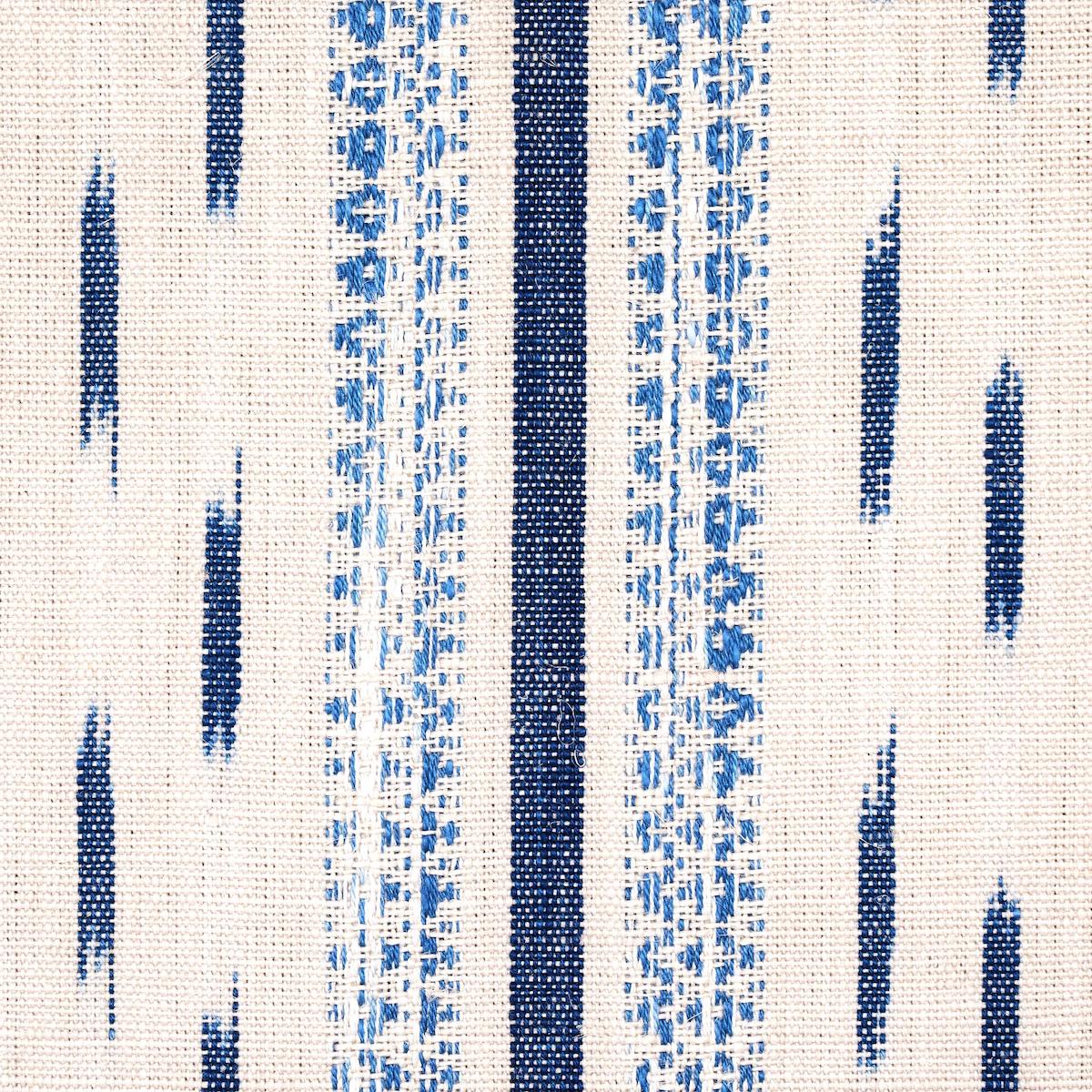 Schumacher Mirza Ikat Stripe Blue On Natural Fabric - Eade's Wallpaper