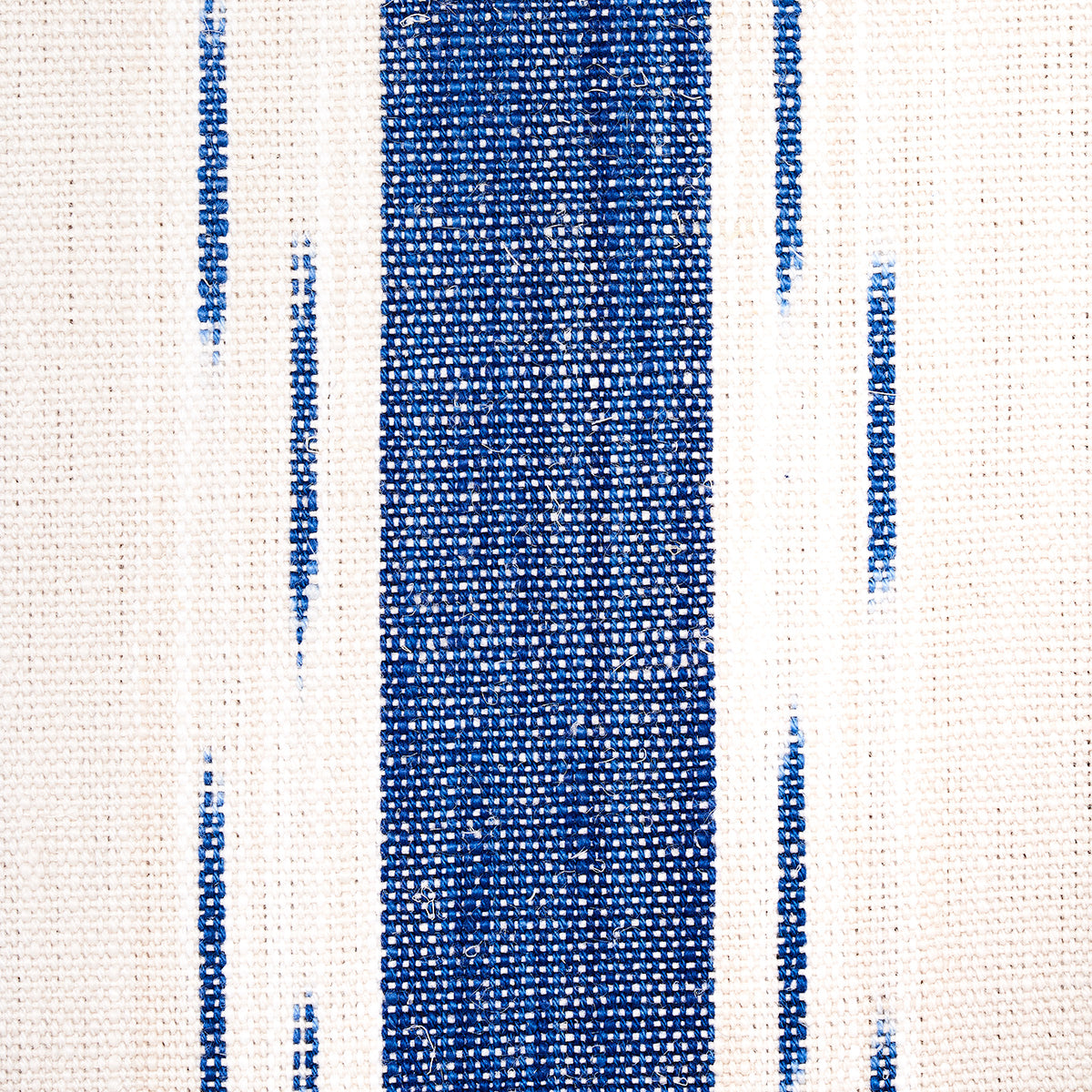 Schumacher Mirza Ikat Stripe Blue On Natural Fabric - Eade's Wallpaper