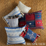 Schumacher Mirza Ikat Stripe Blue On Natural Fabric - Eade's Wallpaper